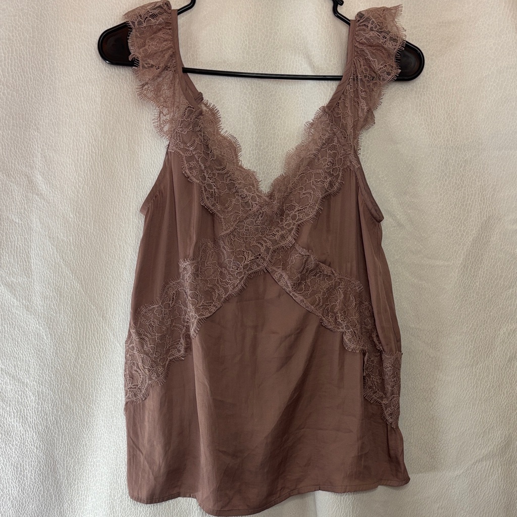Mustard Seed Lace Trim Cami Tank Top Mauve Size S